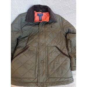 Polo Ralph Lauren Boys SM Olive Green Quilted Barn Jacket Brown Corduroy Collar